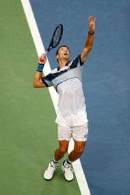Tommy Robredo against Stefanos Tsitsipas on Day One of the 2018 US Open